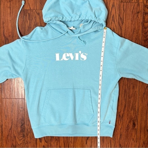 Levi’s Sky Blue Graphic Logo Pullover Knitted Hooded Sweatshirt Size Medium - Picture 14 of 16